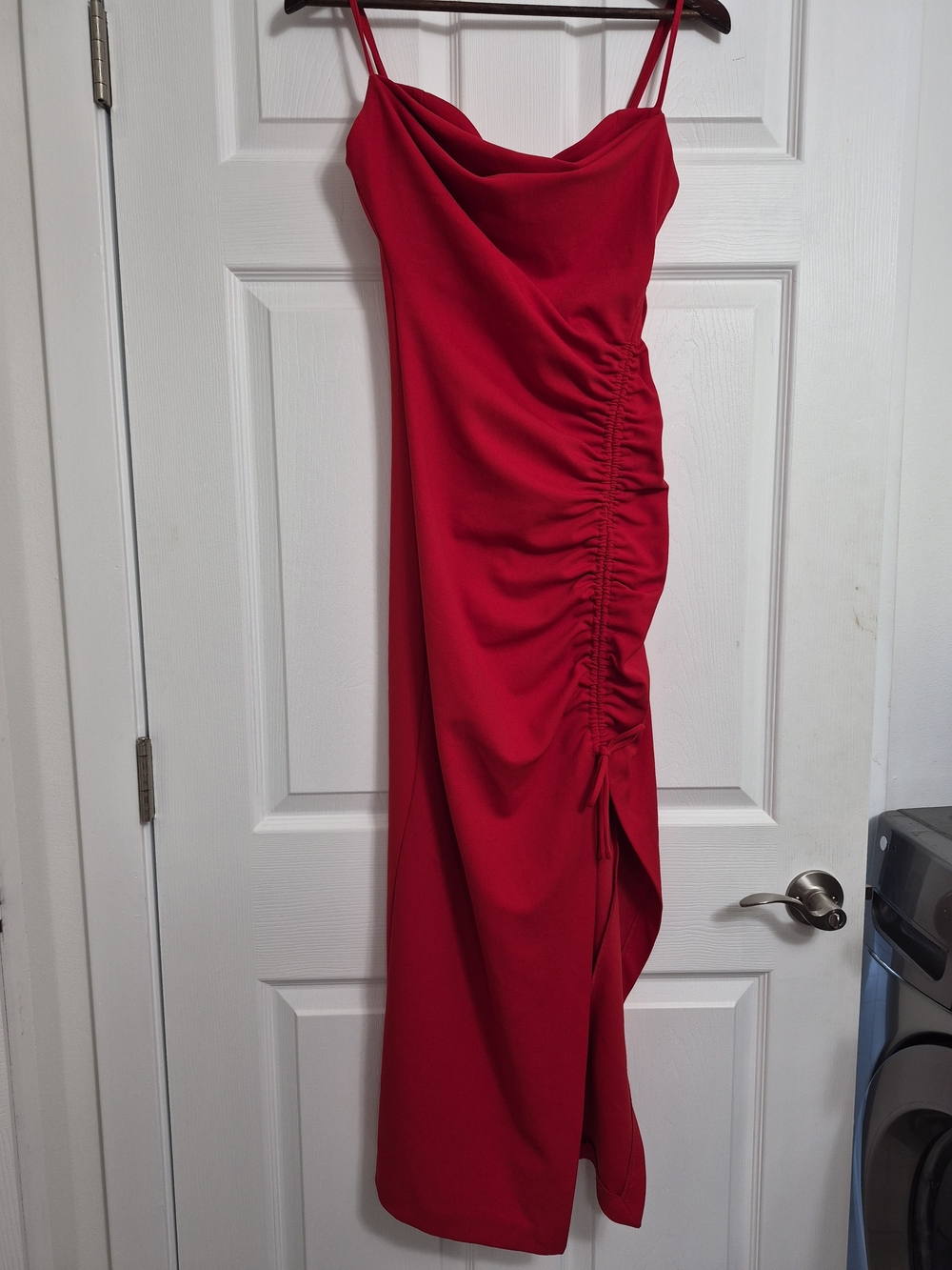 Zara Red Cowl-Neck Ruched Maxi Dress